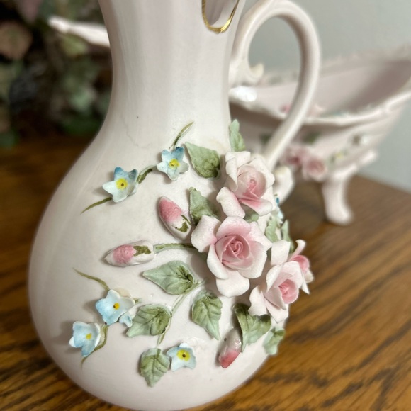 Vintage Lefton China Hand-Painted Flower Bud Vase 1186 and Candy Dish 1779 Set - Picture 6 of 17